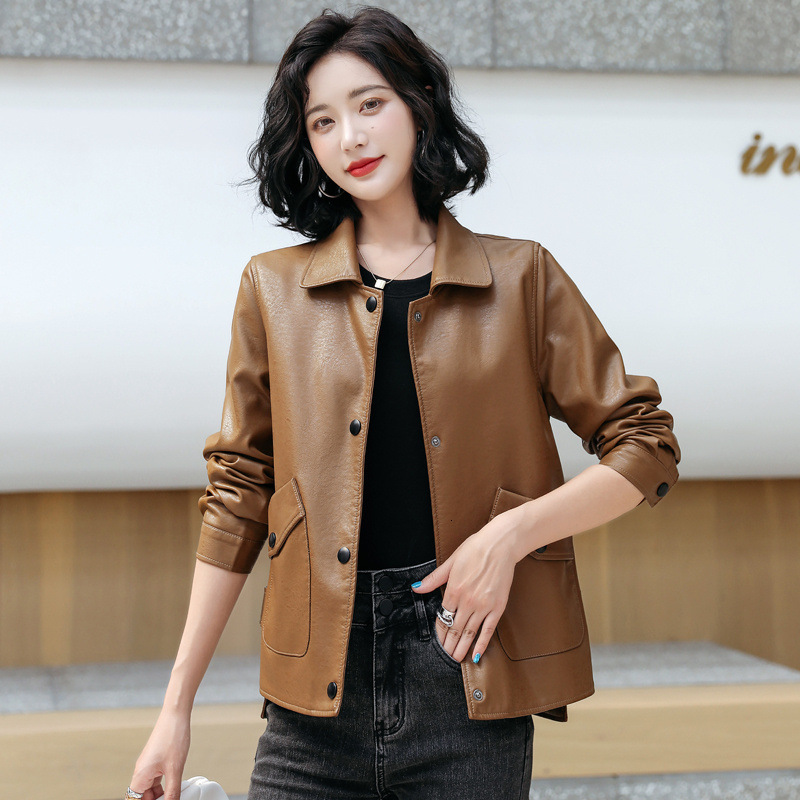 Womens Leather Faux Spring Real Jacket Women Genuine Ladies Lapel Loose Sheepskin Coat Korean Fashion Streetwear 5XL 230828
