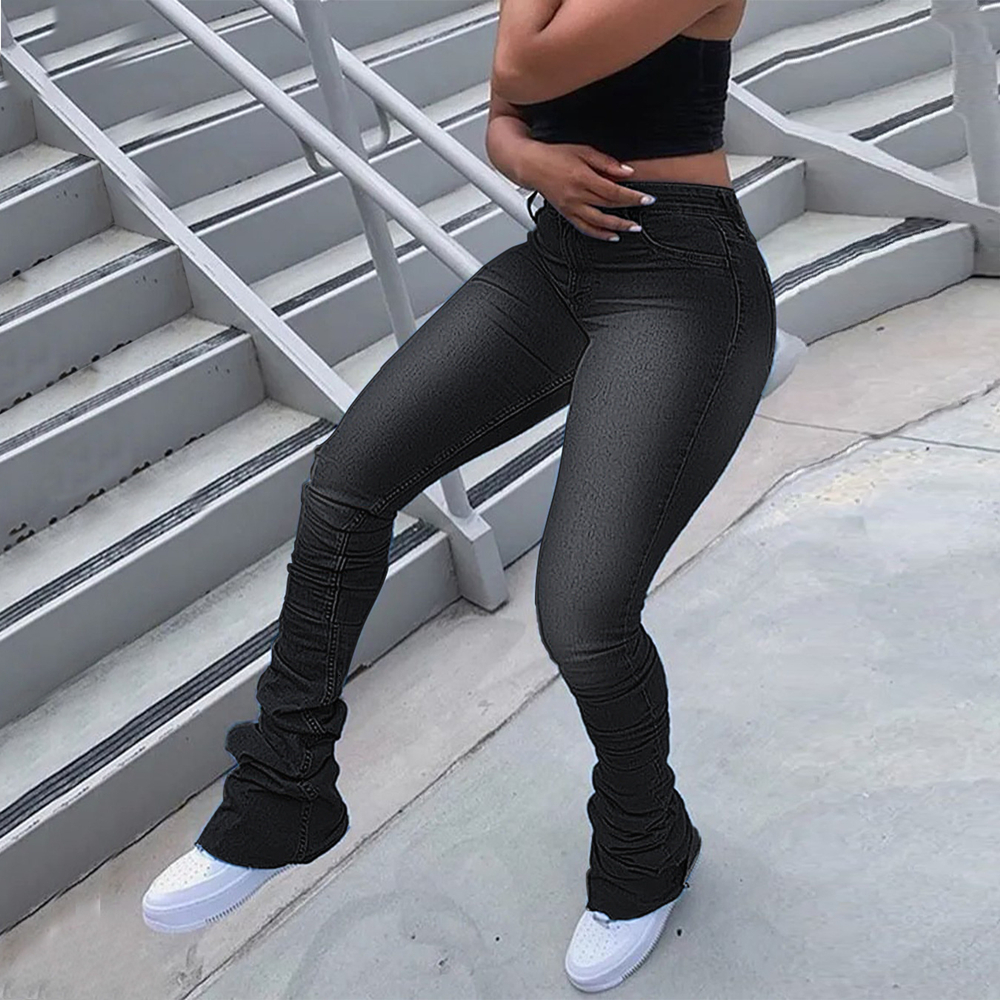 Men's Jeans Ruched Denim Blue High Wait Stacked Pants Autumn y2k Women Clothing Streetwear Jeans Fashion Skinny Pockets Trousers 230826