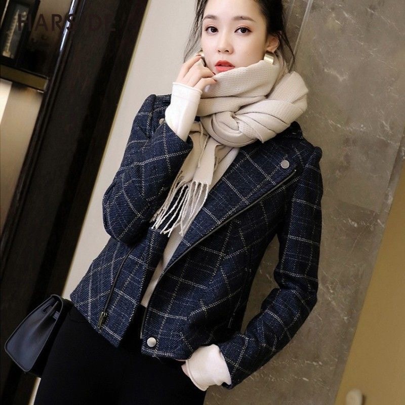 Womens Jackets Women Chic Woolend Plaid Short Korean Fashion Slim Jaquetas Spring Lady Office Vintage Coat Elegant Causal Outwear 230828