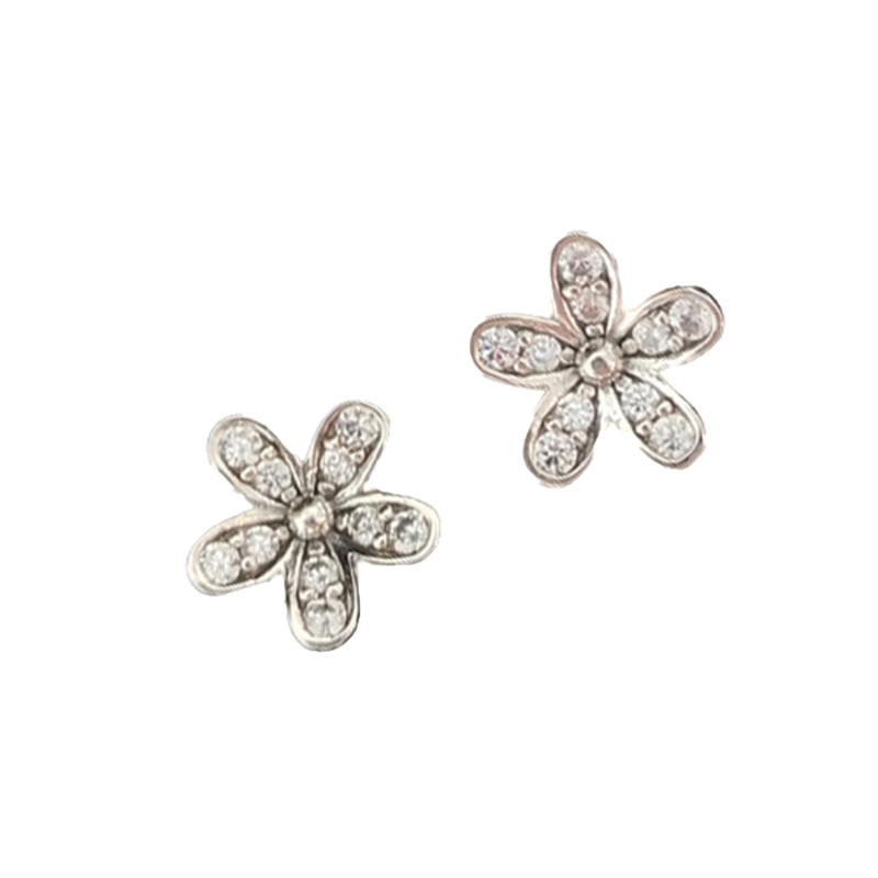 Authentic 925 Silver Daisy Small Earrings for CZ Diamond Wedding Jewelry Cute Girls Earring with Gift box Set