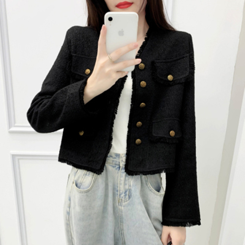 Womens Jackets Arrival Vintage Elegant Tweed Coat High Quality SingleBreasted Woolen VNeck Long Sleeve Tassel Jacket Outwear 230828