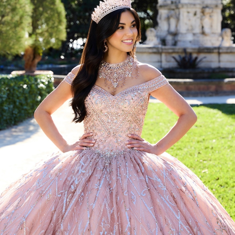 Pink Off-Shoulder Ball Gown Quinceanera Dresses Vestidos De 15 Anos Applique Lace Beads Glitter Skirt Princess Party Gowns