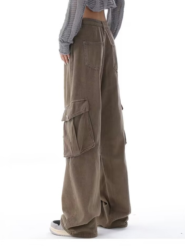 Womens Jeans ZHISILAO Pocket Wide Leg for Women Harajuku Loose High Waist Full Length Denim Pants Streetwear 230826