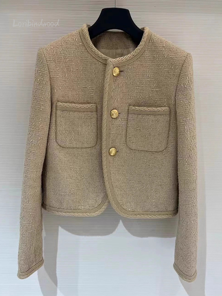 Women's Wool Blends Camel Color Small Fragrance Coat Women French High-grade Tweed Short Jacket Fashion Casual Slim Jacket Women 230826