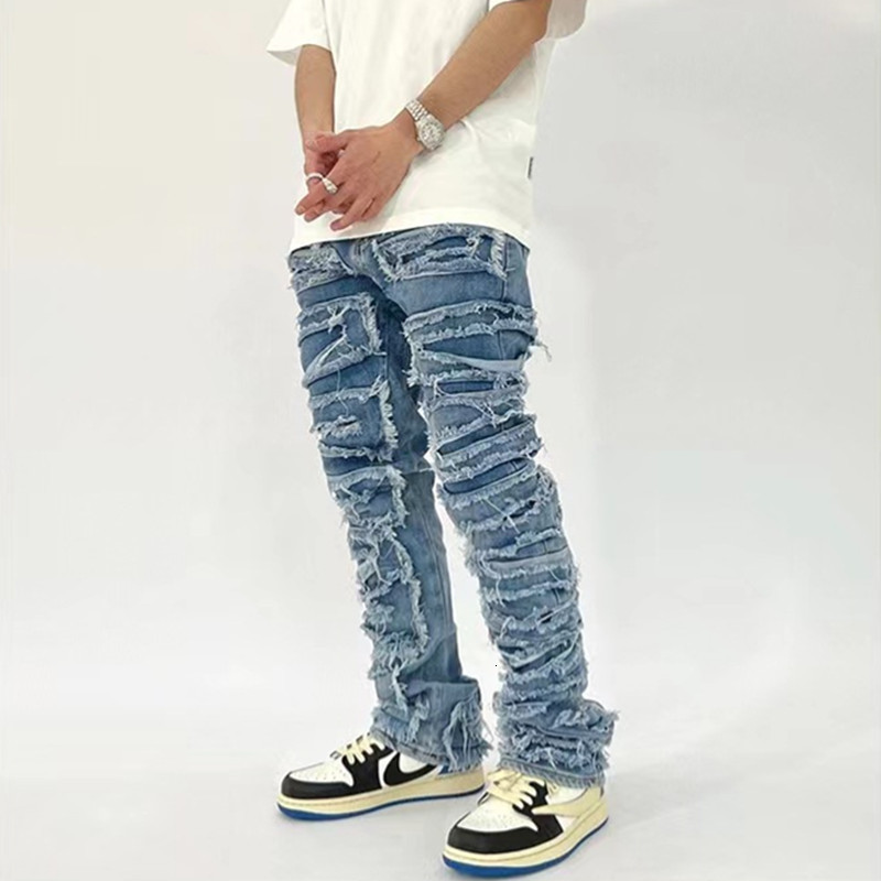 Men's Jeans Y2K Streetwear Baggy Ripped Stacked Jeans Pants Men Clothing Hip Hop Straight Vintage Denim Trousers PantAlon Homme 230826