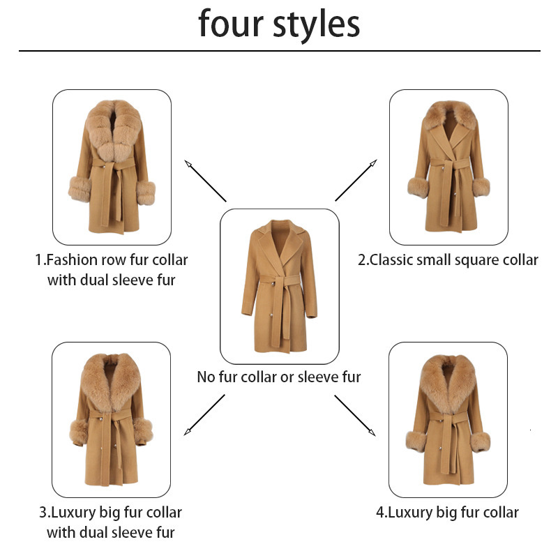 Womens Fur Faux Fashion Winter Jacket Women Real Coat Natural Wool Blends Cashmere Double Breasted Belt Loose Overcoat Streetwear 230828 - view 7