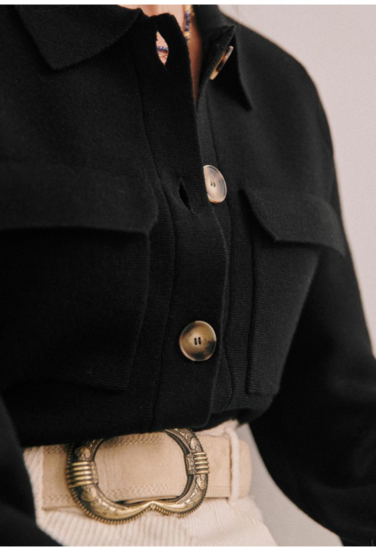 Womens Knits Tees MultiColors Turndown Collar Sweater Ladies Long Sleeve Safari Style Simple Knit Cardigan with Double Pockets Knitwear 230826