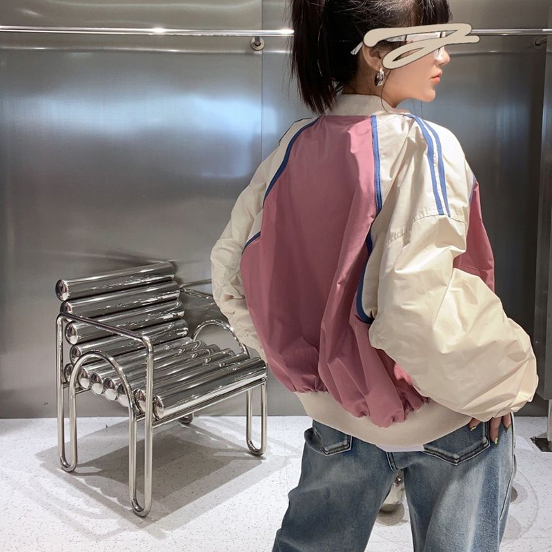 Womens Jackets Fashion Patchwork Bomber Jacket Women Zip Up Loose Cropped Woman Round Neck Long Sleeve Streetwear Coat Female 230828