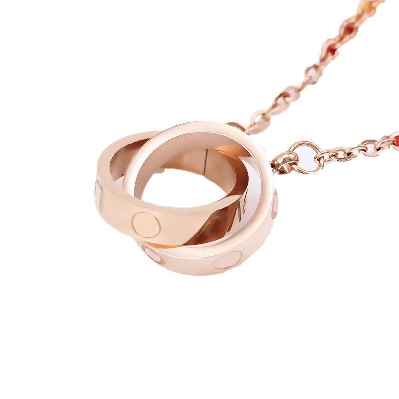 High Quality Titanium Steel Diamond Necklace Female Designer Design Double Ring Pendant Luxury Couple Necklace Wedding Party Valen