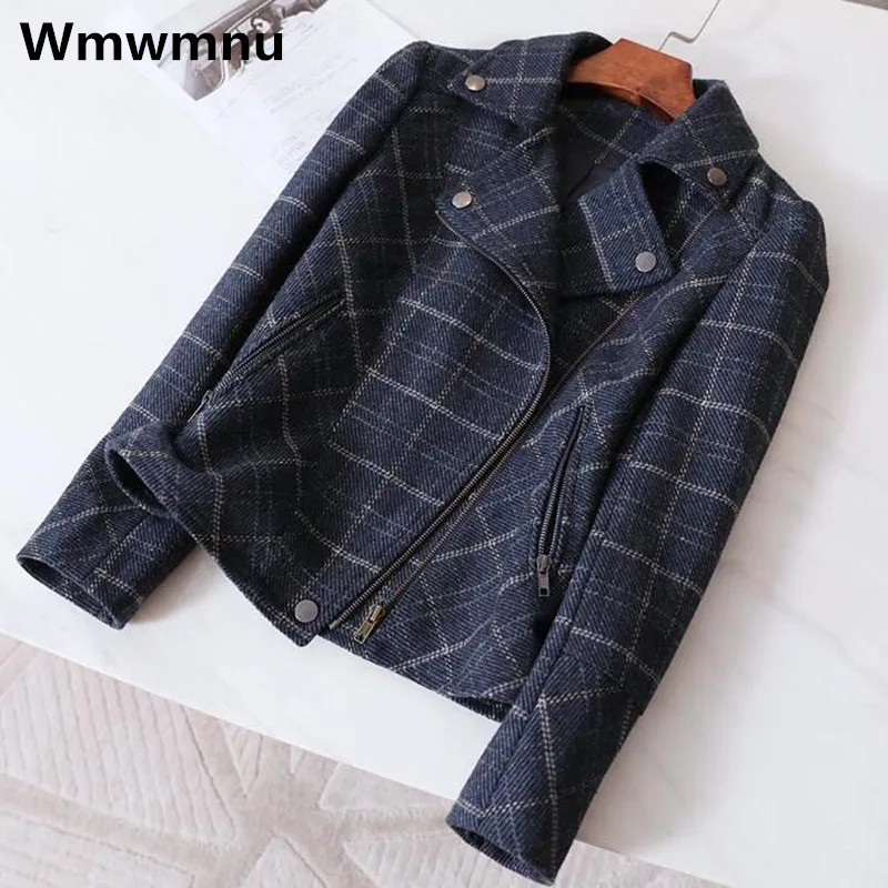 Womens Jackets Women Chic Woolend Plaid Short Korean Fashion Slim Jaquetas Spring Lady Office Vintage Coat Elegant Causal Outwear 230828