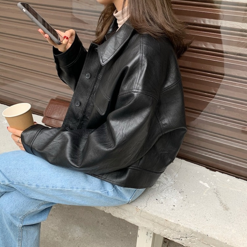 Womens Jackets PU Leather Loose Cool Autumn Minimalist Vintage Haruku Allmatch Classic Streetwear Stylish College Cropped Outwear 230828 B1