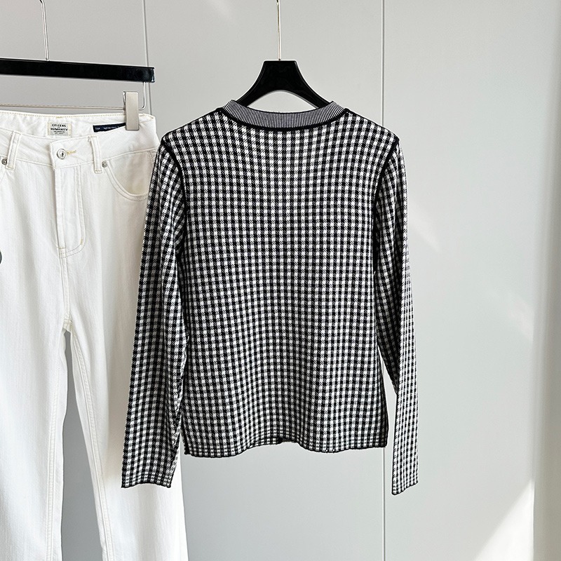 Womens Jackets ALSEY Jacquard Knit Longsleeved Cardigan Tops Fall Retro Plaid Singlebreasted Sweater Casual Elegant Jacket Women 230828