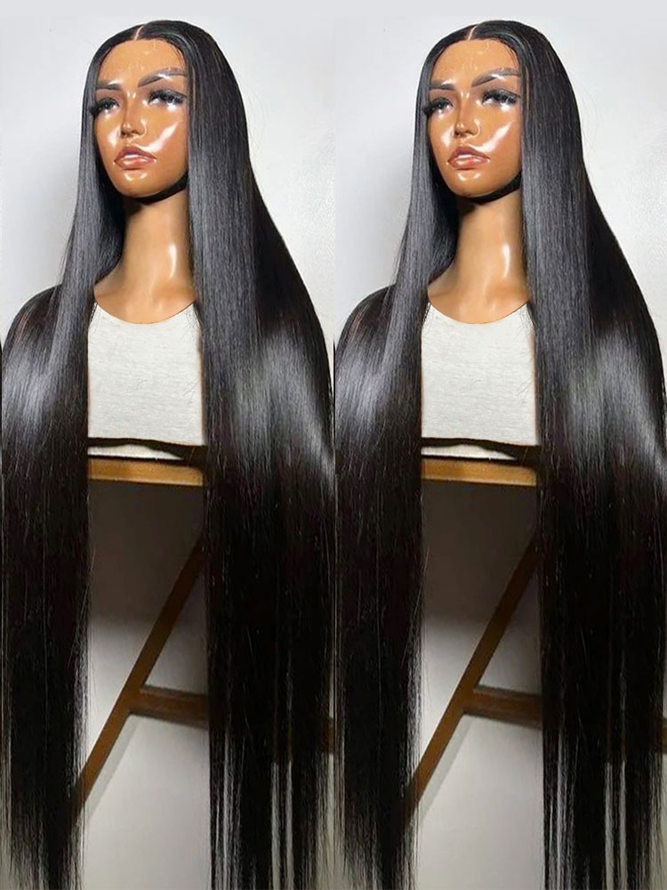 Glueless Human Hair Ready To Wear 13X4 Straight Front Wigs Natural Hairline Preplucked synthetic hair 40 Inch 13X6 Hd Lace Frontal Wig