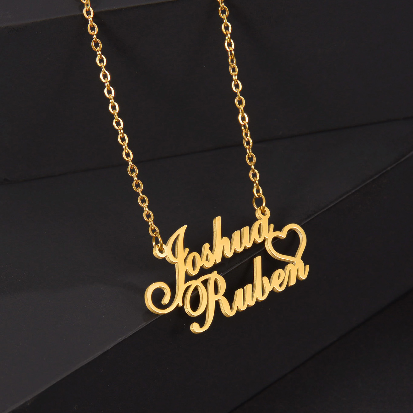 Hip Hop Personalized Custom 2 Names Necklace Stainless Steel Charm Jewelry Gift