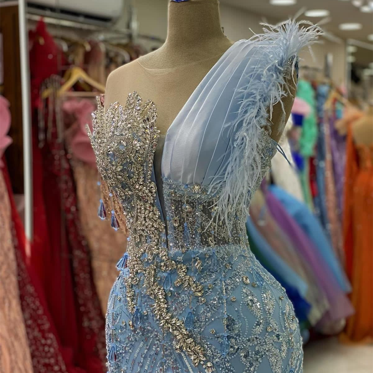 Aso August Ebi Mermaid Prom Dress Beaded Crystals Sexy Evening Formal Party Second Reception Birthday Engagement Gowns Dresses Robe De Soiree Es es