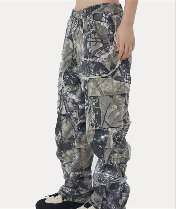 Men's Pants Spring Summer Hip-hop Fashion Camouflage Printed Jeans Straight Wide Leg Loose Wearproof Handsome Denim Pants