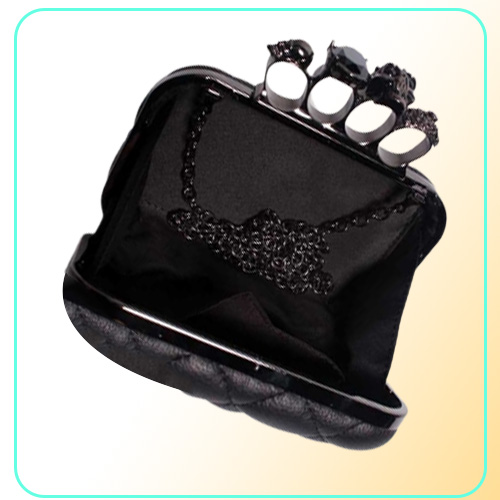 Skull ring evening vintage plaid woman clutch bag Ladies messenger bags Mini black Luxury party Clutches purse Y201224