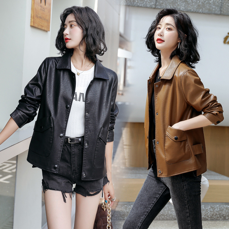 Womens Leather Faux Spring Real Jacket Women Genuine Ladies Lapel Loose Sheepskin Coat Korean Fashion Streetwear 5XL 230828