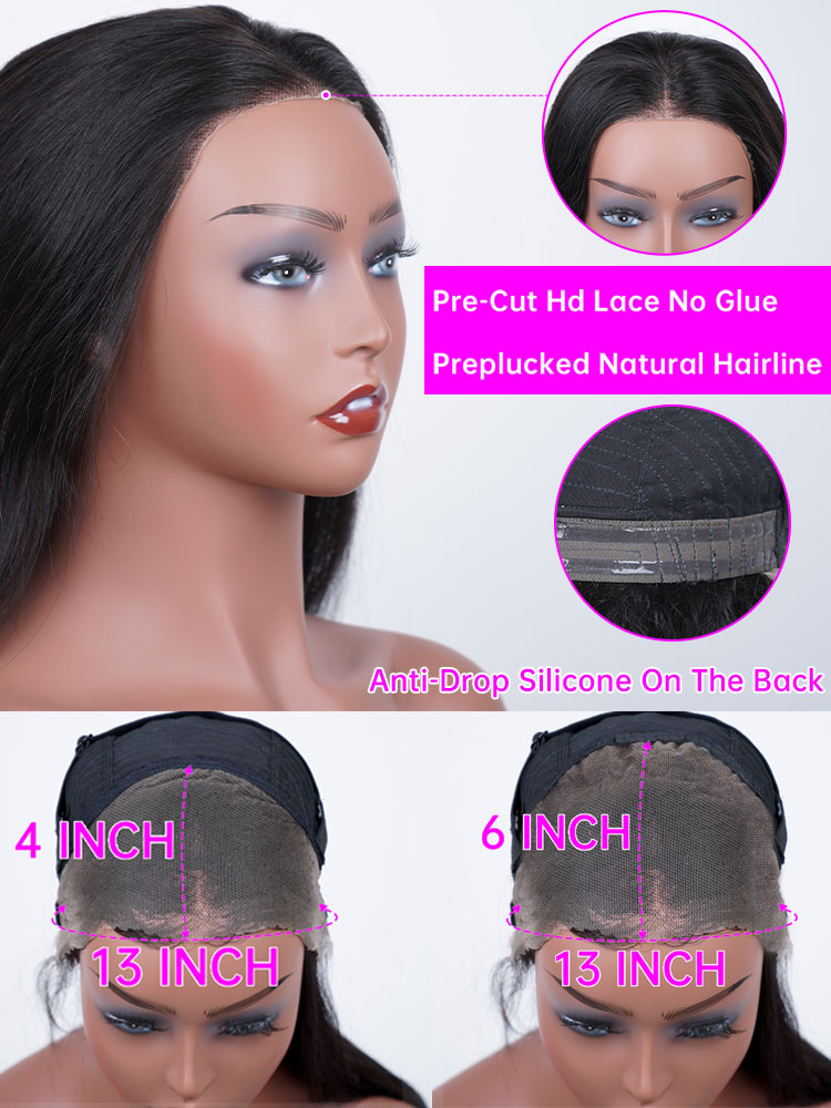 Glueless Human Hair Ready To Wear 13X4 Straight Front Wigs Natural Hairline Preplucked synthetic hair 40 Inch 13X6 Hd Lace Frontal Wig