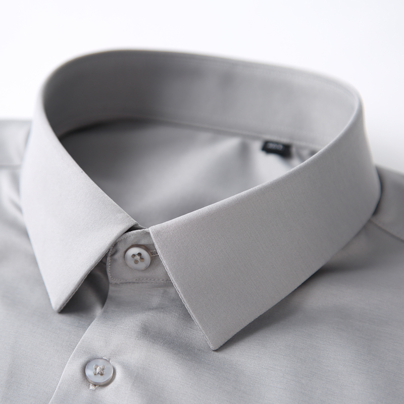 Men's Dress Shirts Men's Classic Stretchy Silky Non-iron Business Dress Shirt Without Pocket Long Sleeve Standard-fit Wrinkle Free Casual Sh