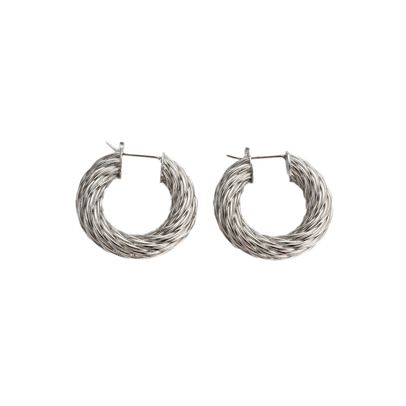 French Metal Coarse Thread Fried Dough Twists Circle Earrings Niche Fashion Trend Simple All-Match Charm Jewelry