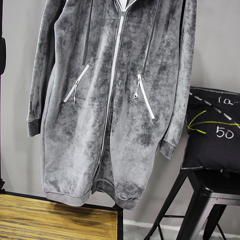 Womens Wool Blends Autumn Silk velvet Hoodies Women Casual Hooded Coats Lady Winter Long Fashion Black Gray Jackets Outwear Female Clothes 230828 - view 7