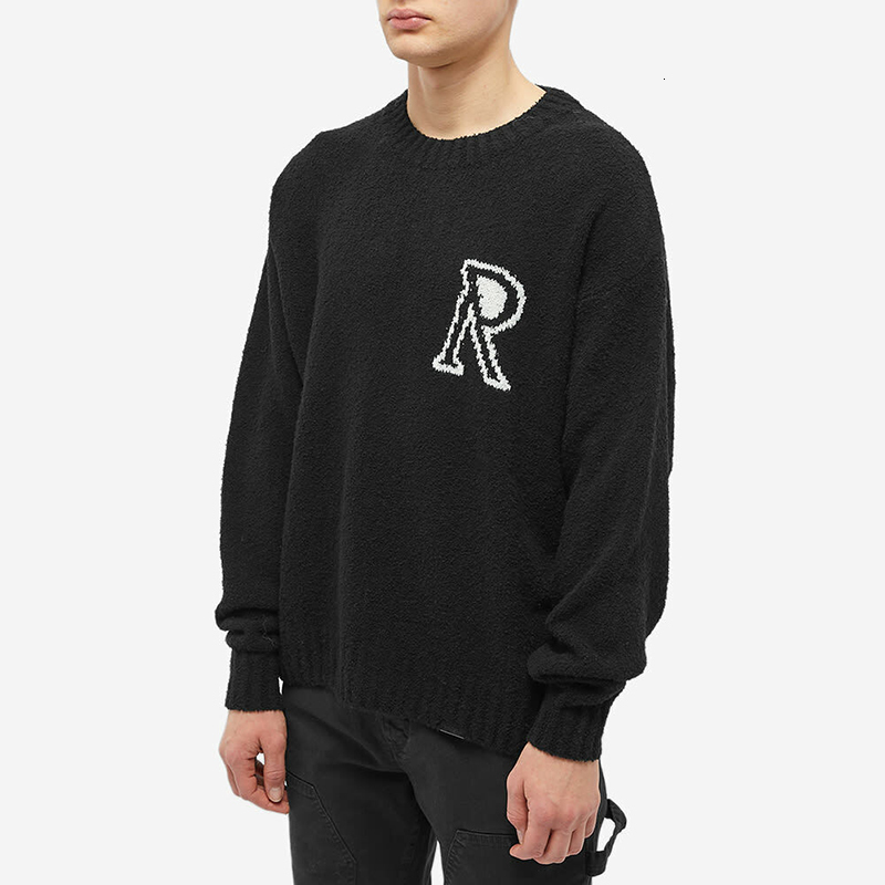 Men's Sweaters 007 Factory Initial Boucle Knitted Sweater High Street R Standard Top Quality Men Women Loose Round Neck Pullover Knitwear 230826