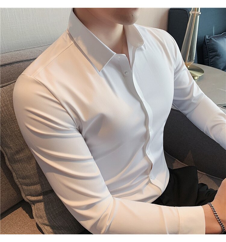 Men's Dress Shirts High-stretch Silky Smooth Comfortable Non-marking Pressure Rubber Drape Non-iron MEN'S Shirt Business Casual Slim Long-sl