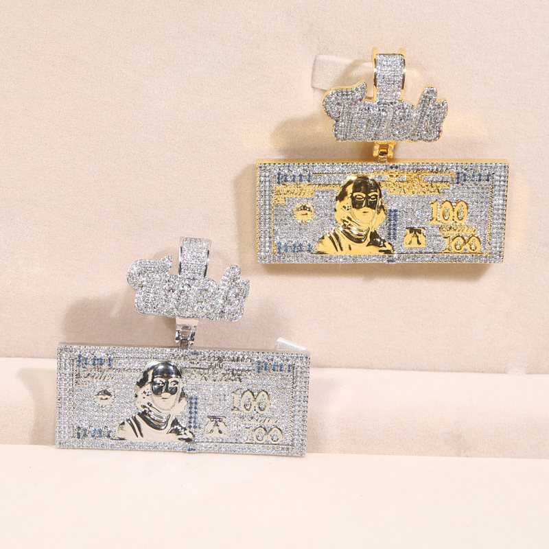 New Designer US 100 Money Pendant Charm with Rope Chain Necklace Hip Hop Punk Styles Women Men Full Paved 5A Cubic Zirconia Gift Jewelry dh5727163