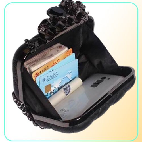 Skull ring evening vintage plaid woman clutch bag Ladies messenger bags Mini black Luxury party Clutches purse Y201224