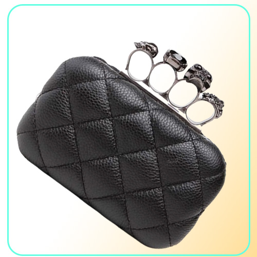 Skull ring evening vintage plaid woman clutch bag Ladies messenger bags Mini black Luxury party Clutches purse Y201224