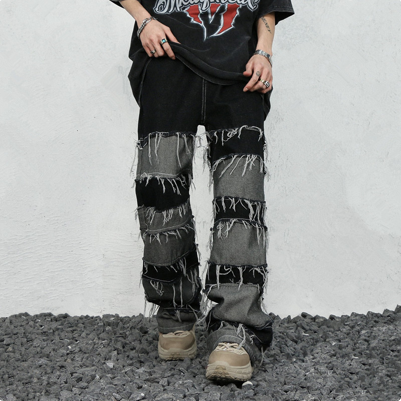 Men's Jeans Ropa Grunge Y2K Streetwear Stacked Jeans Baggy Pants Men Clothing Patchwork Straight Loose Long Trousers Vetements Homme 230826