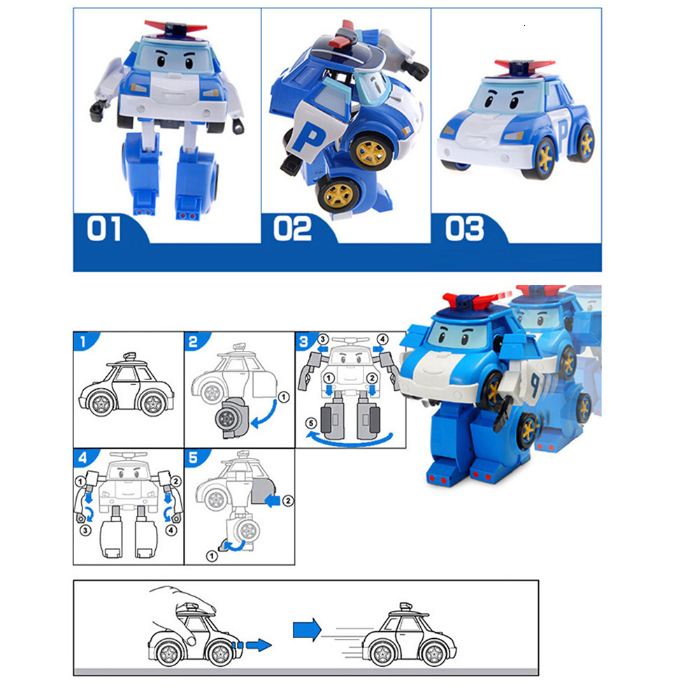 Diecast Model car Set of 6 Pcs Poli Car Kids Robot Toy Transform Vehicle Cartoon Anime Action Figure Toys For Children Gift Juguetes 230827