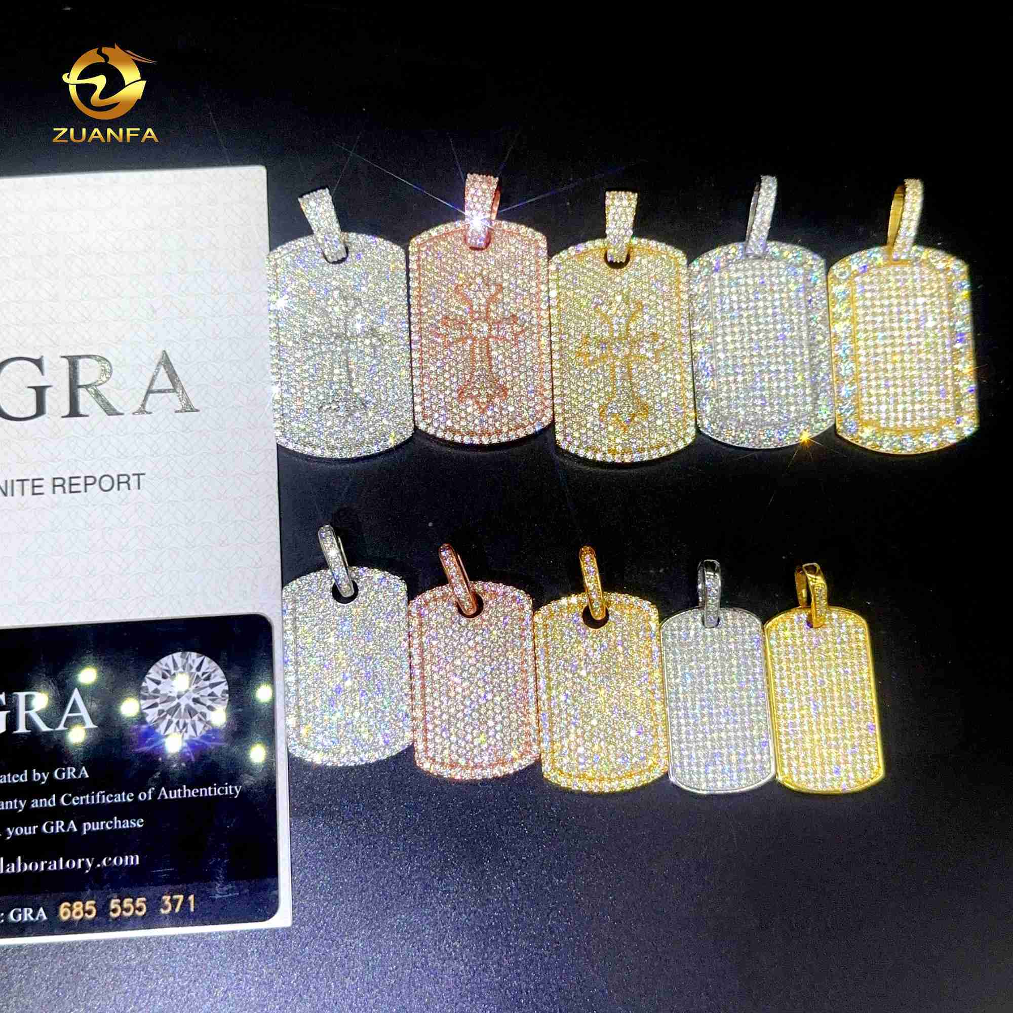 Factory Price Iced Out Pendants Vvs Moissanite Dia Hip Hop Jewelry Various Dog Tag Pendant with Gra Certificate