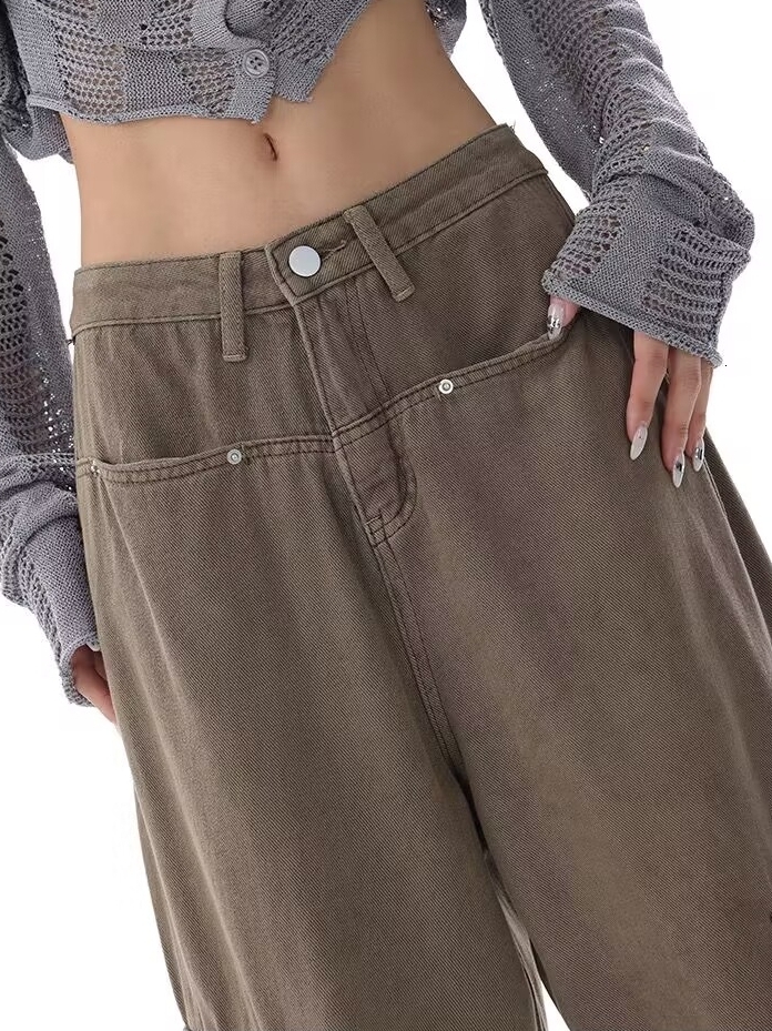 Womens Jeans ZHISILAO Pocket Wide Leg for Women Harajuku Loose High Waist Full Length Denim Pants Streetwear 230826