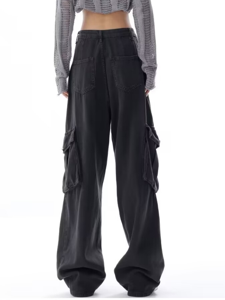 Womens Jeans ZHISILAO Pocket Wide Leg for Women Harajuku Loose High Waist Full Length Denim Pants Streetwear 230826