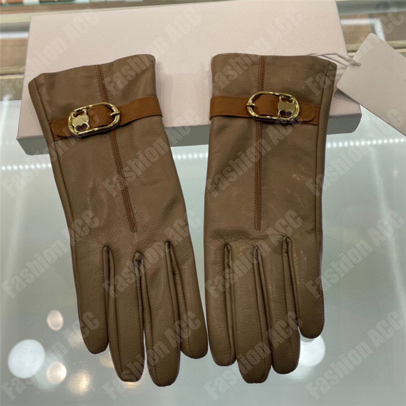 Womens Designer Gloves Small Gold Buckle Winter Warm Luxury Gloves For Ladies Sheepskin Real Leather Finger Glove Ornament
