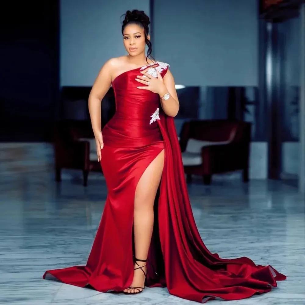 Bury Beaded Mermaid Prom Dress One Shoulder Applique Pleat Evening Dresses Formal Sleeveless Guest Gowns Robe de Mariee