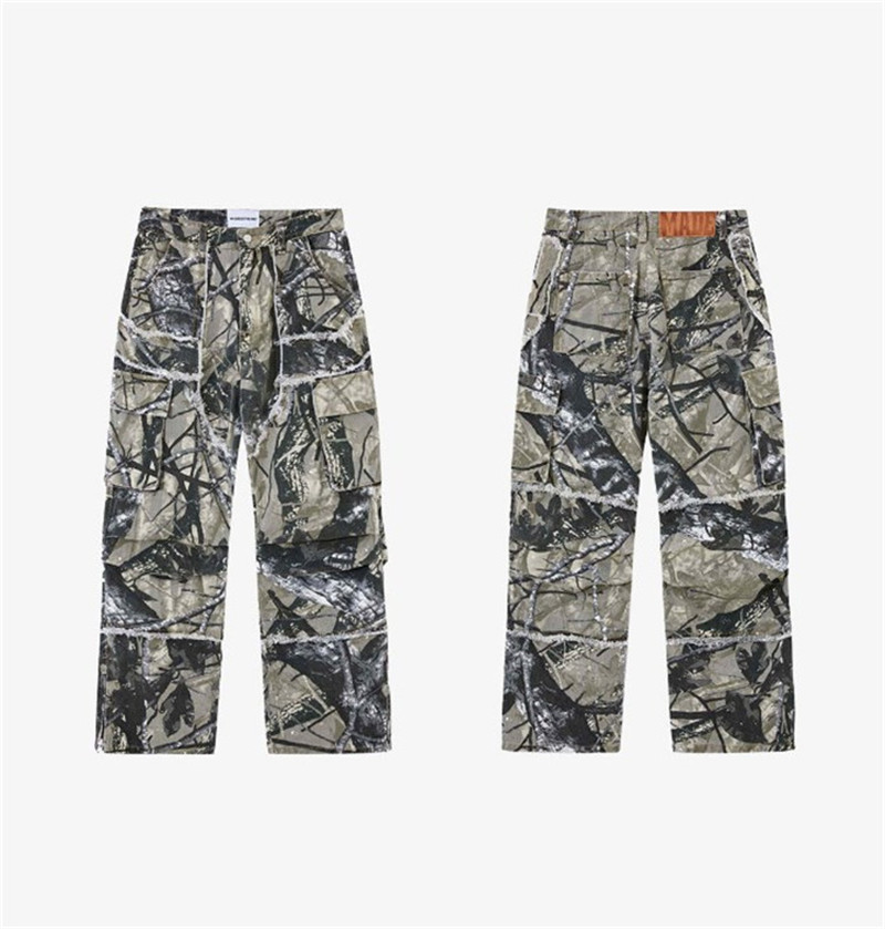 Men's Pants Spring Summer Hip-hop Fashion Camouflage Printed Jeans Straight Wide Leg Loose Wearproof Handsome Denim Pants