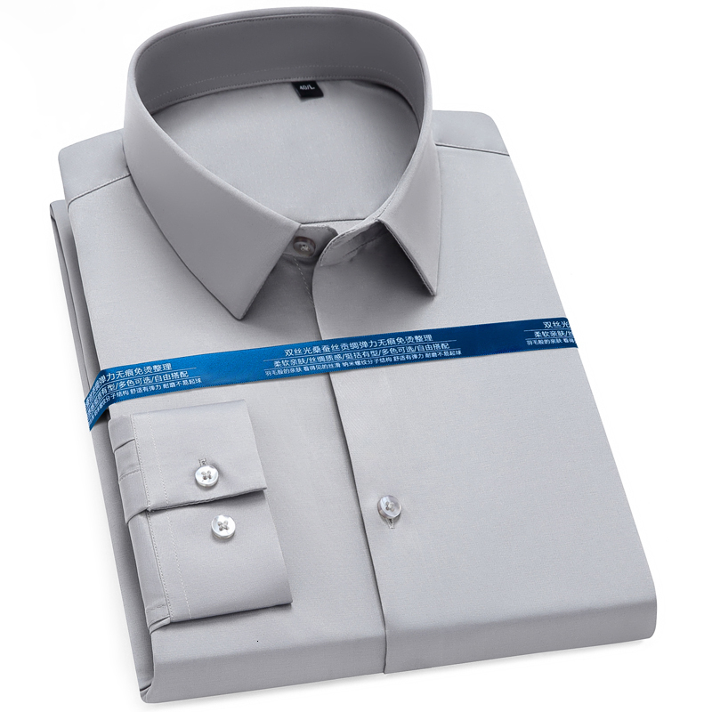 Men's Dress Shirts Men's Classic Stretchy Silky Non-iron Business Dress Shirt Without Pocket Long Sleeve Standard-fit Wrinkle Free Casual Sh
