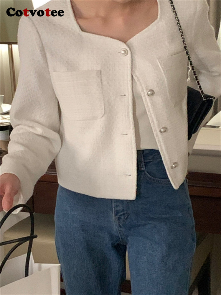 Womens Jackets Cotvotee Jacket Coat Women Autumn Winter Fashion Casual Office Lady Long Sleeve Square Collar Solid Loose 230828