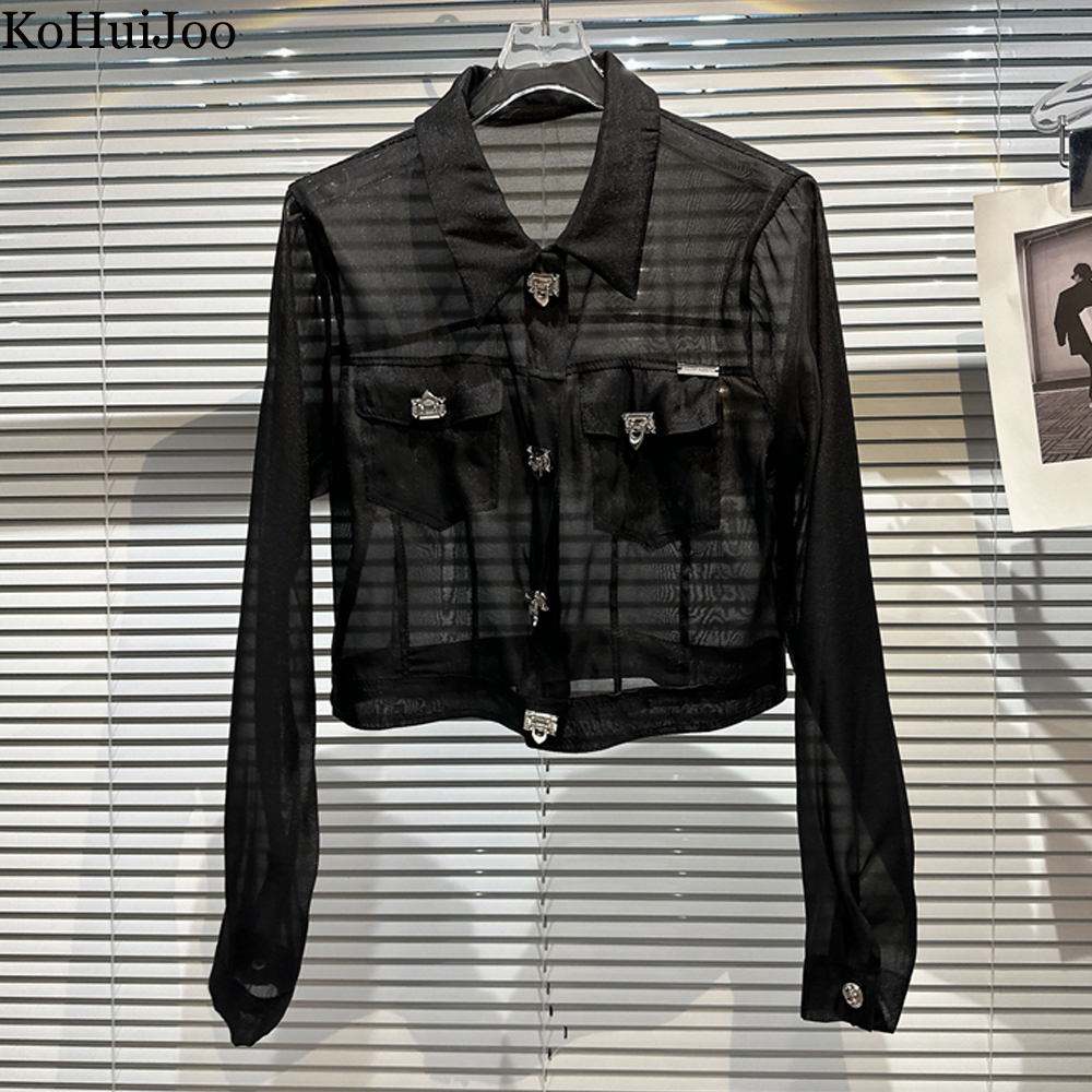 Womens Jackets Korean Style Thin Jacket Women Spring Summer Metal Buckle Transparent Solid Sunproof Short Female See Through Outwear 230828