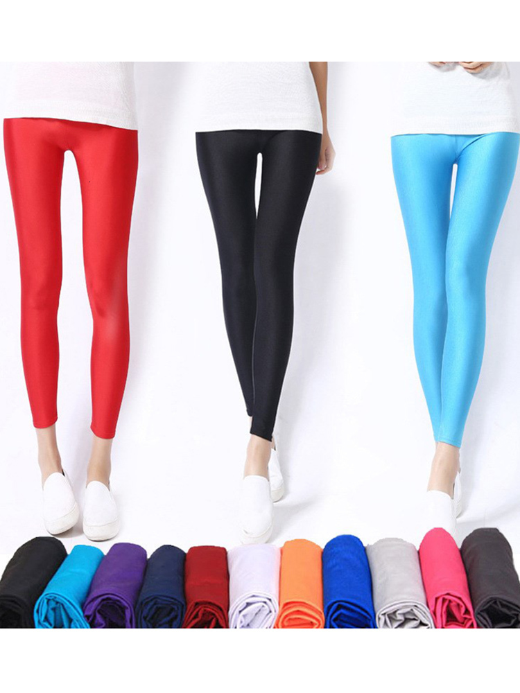 Womens Leggings CUHAKCI Women Shiny Pant Selling Solid Color Fluorescent Spandex Elasticity Casual Trousers Shinny Legging 230828