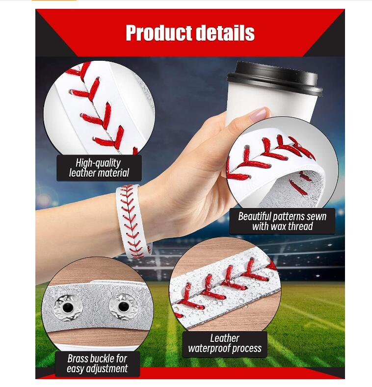 Titanium Sport Accessories Genuine Leather Baseball Bracelet Baseball Wristbands Baseball Gifts for Boys Men Women Girls Baseball Players Sports Team