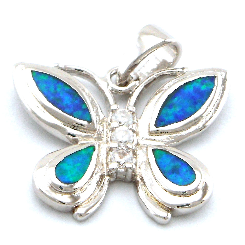 opal jewelry with cz stone;fashion opal butterfly pendant Mexican fire opal pendant 925 stamped women necklace