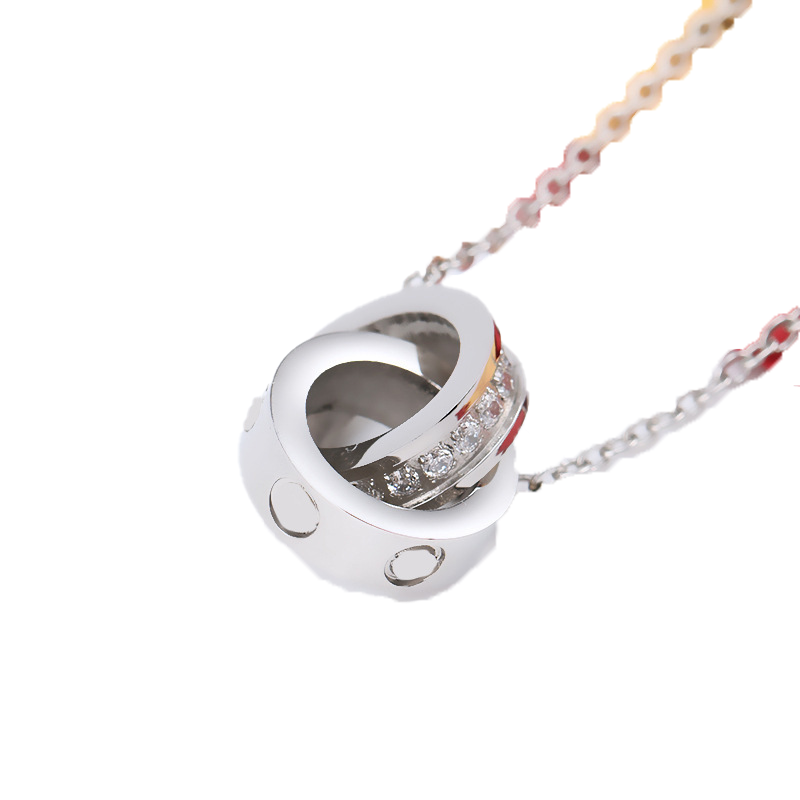 High Quality Titanium Steel Diamond Necklace Female Designer Design Double Ring Pendant Luxury Couple Necklace Wedding Party Valen