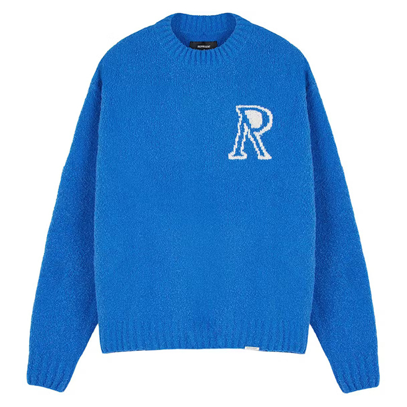 Men's Sweaters 007 Factory Initial Boucle Knitted Sweater High Street R Standard Top Quality Men Women Loose Round Neck Pullover Knitwear 230826