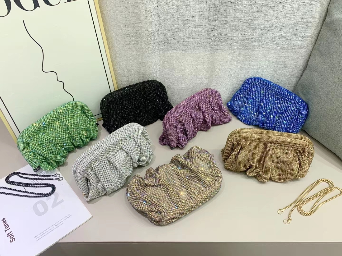 DHwanglijia designer bag Shiny Evening Clutch Bags Women Folds Crystal Clip Purses and Handbags Wedding Party Quality 230826