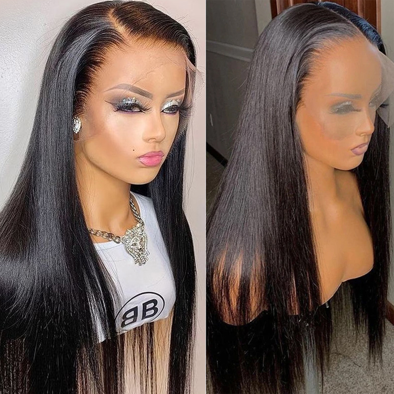 Front Wigs Human Silk Bone Staight Brazilian Hair Wig HD Transparent Lace Natural Preplucked Hairline Baby Hairs