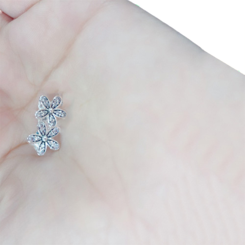 Authentic 925 Silver Daisy Small Earrings for CZ Diamond Wedding Jewelry Cute Girls Earring with Gift box Set